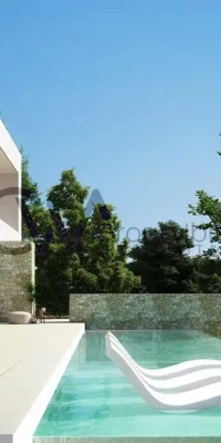 Urbanización moderna con villas de lujo.