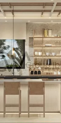 Urbanización moderna con villas de lujo.