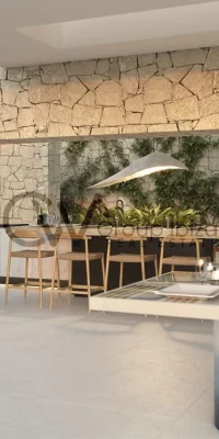 Urbanización moderna con villas de lujo.