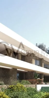 Urbanización moderna con villas de lujo.
